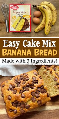 easy cake mix banana bread made with 3 ingredients