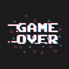 the game over logo is shown in an old - school style pixel art manner, with different colors and shapes