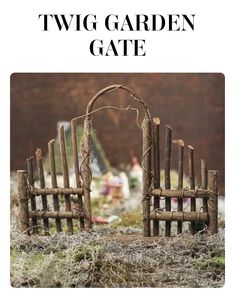 two wooden gates made out of sticks and grass with the words twig garden gate