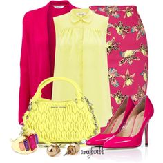 lovely pink & yellow outfit - I Love Fashion Pink Yellow Outfit, Revamp Wardrobe, Yellow Outfits, I Love Fashion, Beige Scarf, Summer Styling, Sleeveless Shirts, Yellow Outfit, Floral Fashion