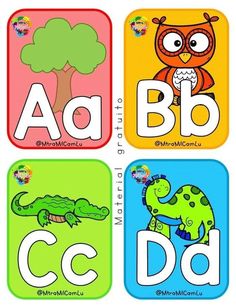 four children's alphabets with animals and letters