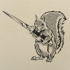 Animals With Knives Tattoos, Sketchbook Exercises, Sketchy Art, Magic Animals, Squirrel Tattoo, Easy Tattoo, Soldier Drawing, Silkscreen Design, Western Tattoos