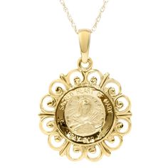 Pompeii3 14 Karat Yellow Gold Miraculous Mary Religious Pendant Necklace 1" Tall, Adult Unisex Fancy Necklaces, Sacred Heart Of Mary, Gold Coin Jewelry, Heart Of Mary, Buddha Jewelry, Fancy Necklace, Heart Pendant Gold, Heart Pendant Diamond, Coin Jewelry