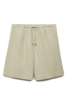 An ultralong inseam and baggy silhouette bring resort-ready breeziness to these linen-kissed Bermuda shorts topped with a comfy drawstring waist. Elastic/drawstring waist 96% lyocell, 4% linen Machine wash, line dry Imported Chic Linen Drawstring Bottoms, Beachwear Linen Shorts With Elastic Waistband, Linen Beachwear Shorts With Elastic Waistband, Beachwear Linen Bottoms With Elastic Waistband, Summer Linen Shorts For Daywear, Spring Linen Beachwear Bottoms, Spring Beachwear Linen Bottoms, Beige Linen Loungewear Shorts, Linen Beachwear Bottoms With Drawstring