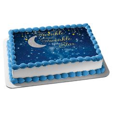 a blue and white birthday cake with the words twinkle, twinkle and star on it