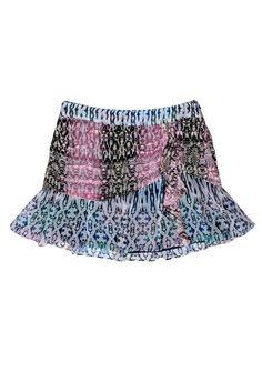 Current Boutique-Ramy Brook - Rainbow Snakeskin Printed Ruffle Miniskirt Sz 8 Beach Stretch Mini Skirt With Ruffles, Beach Mini Skirt With Ruffles And Stretch, Mini Ruffle Bottoms For Summer, Summer Ruffled Mini Bottoms, Summer Mini Bottoms With Ruffles, Party Mini Skort With Ruffle Hem, Summer Stretch Mini Skirt, Stretch Summer Mini Skirt, Trendy Ruffled Skort For Summer