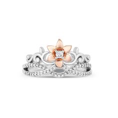 Take notice of your significant other's clever, vivacious, and imaginative personality by giving her this Enchanted Disney Fine Jewelry 14K Rose Gold over Sterling Silver with 1/5CTTW Diamonds Rapunzel Fashion Ring. Your unexpected gift will surely make her feel loved and appreciated especially that you've chosen a present that resonates well with her character. She'll love you for that and she'll love you, even more, for this jewelry gift. Rapunzel Fashion, Simple Diamond Ring, Enchanted Disney, Enchanted Disney Fine Jewelry, Disney Fine Jewelry, Dainty Diamond Ring, Vintage Style Engagement Rings, Flower Band, Simple Diamonds