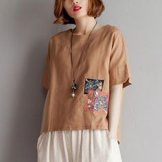 (1) vintage pure cotton linen blouse plus size clothing Embroidery High-lo – SooLinen Beige Cotton Blouse With Patchwork, Summer Linen Patchwork Tops, Beige Linen Tops With Floral Embroidery, Linen Folk Style Tops For Summer, Linen Folk Style Summer Tops, Folk Style Linen Summer Tops, Summer Folk Style Linen Tops, Clothing Embroidery, Flattering Outfits