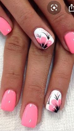 Nails With Flowers, Pink Nail Art Designs, Summer Gel Nails, Fingernail Designs, Vibrant Nails, Pretty Nail Art Designs, Beach Nails, Dipped Nails, Minimalist Nails