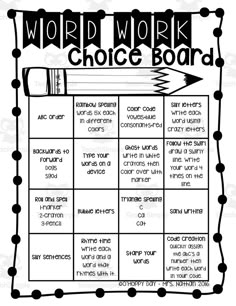 the word work choice board is shown in black and white, with an arrow pointing to it