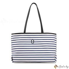 Bird in Bag - Large-capacity handbag female new casual color-collision striped shoulder tote bag Street Trends, Shoulder Tote Bag, Sewing Thread, Bird In Bag, Shoulder Tote, Blue Bags, Large Bags, Bags Handbags, Thread