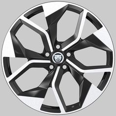 a black and white wheel on a gray background