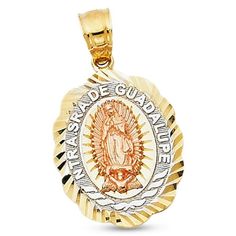 Genuine solid 14k gold high quality fashion pendant jewelry charm. Great gift for any Mens or Womens occasion. Solid 14k Yellow White Rose Gold Lady Guadalupe Medallion Pendant Charm Diamond Cut Fancy 19 x 15 mm. Size: one size.  Color: Metal Type.  Gender: unisex.  Age Group: adult. Lady Guadalupe, Fine Gold Necklace, Rose Gold Charms, Being Prepared, Gold Pendant Jewelry, Lady Of Guadalupe, Gold Cross Necklace, Diamond Charm, Gold Chain Necklace