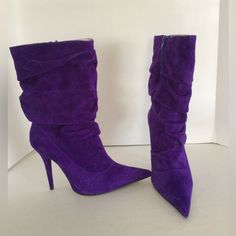 What A Gorgeous Purple Suede The Designer Named Them: “Erotic-2” Workwear Or Casual These Boots Can Do The Job!! Size: 7 Heel Height: 3.9-4” Side Zipper Circumference: 13” Original Box Brand New Never Worn Fast Shipping Shipping Discount L273 Scrunch Boots, Box Branding, Designer Name, Purple Suede, Jeffrey Campbell Shoes, Stiletto Pumps, Jeffrey Campbell, Shoes Heels Boots, Side Zipper