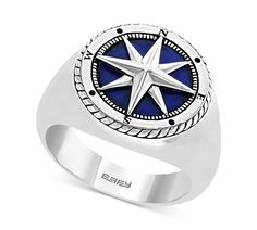 Find your own style with this bold compass ring from Effy, backed by vibrant Lapis Lazuli set in sterling silver. Find Your Own Style, Navy Rings, Compass Ring, Wedding Rings Sets His And Hers, Man Stuff, Ring Men, Coin Ring, Paracord Bracelets, Own Style