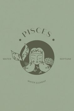 the logo for piscs water element is shown in black and white on a green background