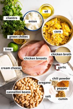 the ingredients to make this dish include chicken, corn, broccoli, and other foods