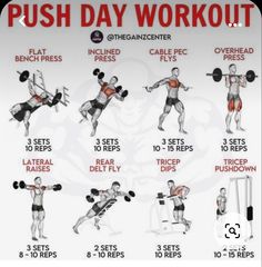 a poster showing how to do push day workouts for the entire body and shoulders