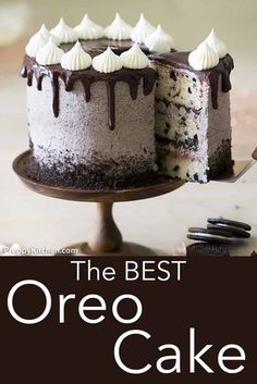 the best oreo cake recipe is in front of an advertisement for oreo cakes