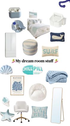 a collage of various items that include bedding, pillows and other things to decorate