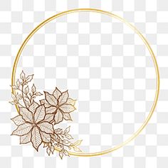 a gold circle frame with leaves on it, transparent background png and psd