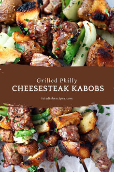 grilled phily cheesesteak kabobs on skewers with parsley