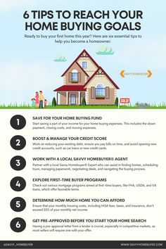 a house with the text 6 tips to reach your home buying goals