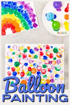 an easy art project for kids to do with watercolors and paper plates that have the words balloon painting on them