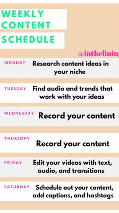 #contentcreator #tiktokgrowth2022 #socialmediatips #socialmediagrowth2022 #influencer #contentcreatortips2022 Content Creating Schedule, Social Media Content Schedule, Social Media Marketing For Beginners, Tiktok Content Schedule, Inspiring Content Ideas, Content Creator Weekly Schedule, Influencer Schedule, Content Creator Daily Schedule, Tiktok Posting Schedule