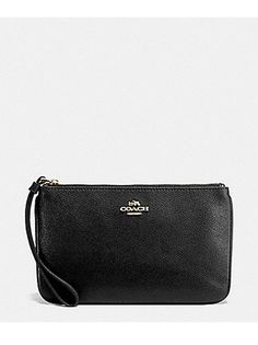 Coach Crossgrain Leather Large Wristlet Black F57465. Classic Bags With Wrist Strap, Classic Formal Clutch With Wrist Strap, Classic Pouch Wallet With Wrist Strap, Elegant Coach Wristlet With Wrist Strap, Classic Leather Wristlet For Formal Occasions, Classic Evening Wristlet, Classic Coach Rectangular Wristlet, Classic Rectangular Coach Wristlet, Classic Black Wristlet For Daily Use