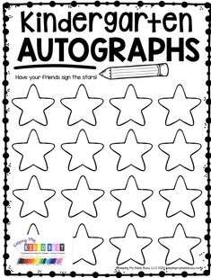 a black and white photo with the words kindergartn autographs on it