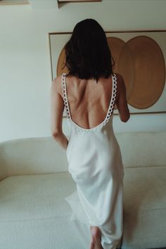 White Long Slip Dress, Suki Waterhouse Summer Style, Bridal Loungewear, Satin Slip Dress Outfit, Simple Engagement Dress, Sum Dresses, Bridal Era, Elegant Loungewear, Bridal Shower Dresses