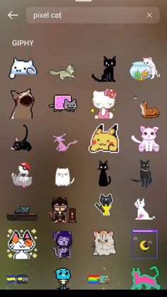 an image of stickers on the back of a cell phone that says pixel cat