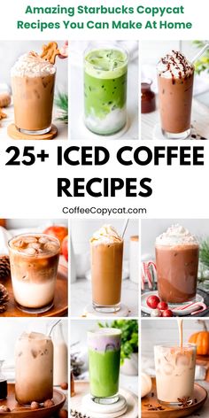 iced coffee recipe collage with text overlaying the top and bottom pictures below