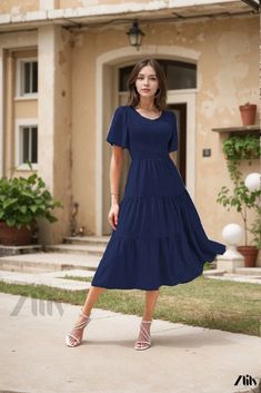 7 Elegant Skirted Dress In Solid Color, Casual Midi Dress With Flowy Tiered Skirt, Casual Tiered Flowy Skirt Dress, Flowy Casual Maxi Dress With Skirted Shape, Casual Fitted Midi Dress With Tiered Skirt, Casual Flowy Skirted Maxi Dress, Flowy Skirted Maxi Dress Casual Style, Casual Fitted Maxi Dress With Tiered Skirt, Casual Fitted Dress With Tiered Skirt