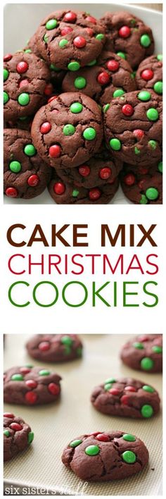 chocolate christmas cookies with green and red sprinkles