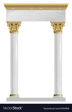 an old white and gold greek style arch with golden trimmings on the sides