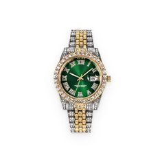 A luxurious accessory. Create a classy look. This luxurious emerald-faced watch for men and women is bound to make admirers green with envy! Its astonishing design and vivid details convey the very essence of class and style. Designed to help you create a remarkable classic look, the Emerald Face Watch is a sophisticated and unique piece of jewelry, perfect for any occasion.. An exquisite piece of jewelry. Your head-turning style starts on your wrist. Watch details. The face of the watch has an Shoes Instagram, Clothes Model, Watch Gears, Diamond Watches For Men, Instagram Beauty, Timeless Gifts, Classic Jewelry, Two Tone Watch, Brass Jewelry