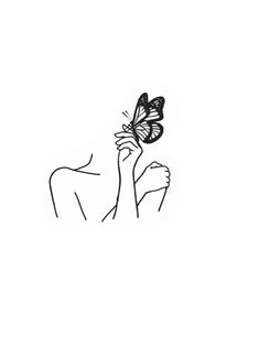 a drawing of a person holding a butterfly up to their face with one hand and the other