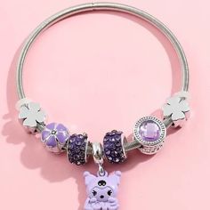 The Most Adorable Kuromi Bracelet! A Perfect Piece Of Jewelry For Any Sanrio Collector/Fan. Adjustable Size Bundle And Save On Shipping Cute Silver Charm Bracelet Bangle, Cute Silver Bangle Charm Bracelet, Cute Silver Stainless Steel Jewelry, Cute Silver Bracelet Jewelry, Cute Silver Bracelets With Lobster Clasp, Cute Silver Bracelets With Charms, Cute Silver Bracelets For Jewelry Making, Adjustable Purple Metal Charm Bracelet, Purple Metal Charm Bracelet For Gift