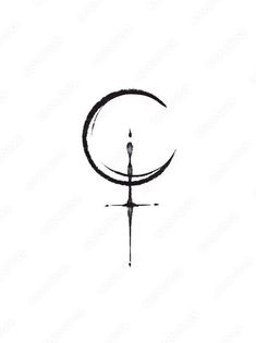 a cross and a crescent tattoo design on a white background