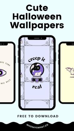 three iphones with halloween wallpapers on them and the text, cute halloween wallpapers