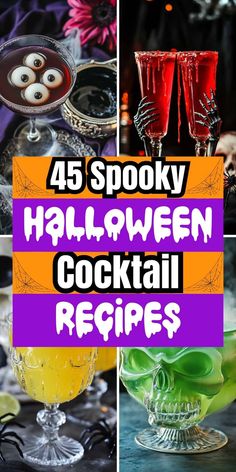 halloween cocktails with spooky eyes and decorations