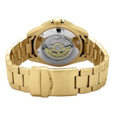 This eye-catching Invicta watch from the Pro Diver collection is powered by an accurate Automatic movement, with a gold case. Its face is decorated by a blue, metal dial, and protected by a sturdy Mineral Crystal. A gold, stainless steel band completes this timepiece that can resist water for up to 200 m. Plunge into any horizon using the steadfast guidance of the Invicta Pro Diver. Stylishly classic, internal workings are forged with variations of bold movements. Built with confident prowess, t Gold Watch Accessories With Skeleton Dial, Gold Skeleton Dial Watch Accessories, Gold Automatic Watch With Round Dial, Gold Watch With Skeleton Dial, Gold Skeleton Dial Watch, Gold Automatic Watches, Gold Watch Accessories With Subdials And Round Dial, Gold Automatic Chronograph Watch Modern Style, Modern Gold Automatic Chronograph Watch