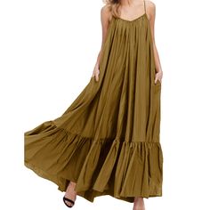 Camel Spaghetti Straps Pocket Casual Dress Casual Brown Maxi Dress With Spaghetti Straps, Brown Spaghetti Strap Maxi Dress For Summer, Brown Maxi Dress With Spaghetti Straps For Summer, Women Dresses Casual, Casual Dress Women, Women Dresses, Dresses Casual, Casual Dresses For Women, Spaghetti Strap