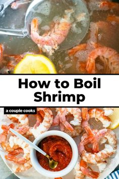 how to boil shrimp in a pan with lemon wedges and ketchup on the side