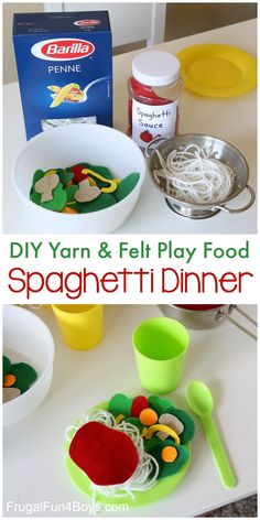 this diy yarn and felt play food spaghettitti dinner is perfect for toddlers to make