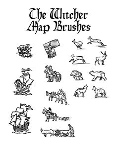 the witch's map brushes are shown in black and white, with an image of animals