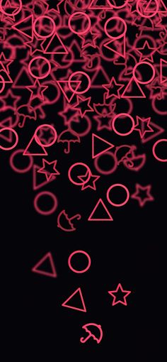 an image of many different symbols on a black background with red light in the middle