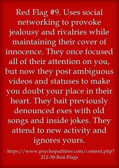 Narcissists | Uses Social Networking to Provoke Jealousy and Rivalries | Dysfunctional Relationships Psychological Tips, Narcissistic People, Under Your Spell, Narcissistic Behavior, Personality Disorder, Red Flag, Toxic Relationships, Infj